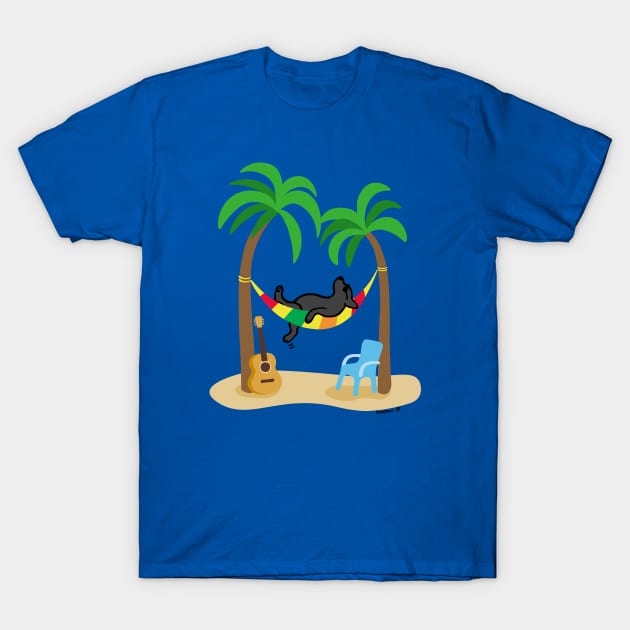 Black Labrador Under Palm Trees T-Shirt by HappyLabradors